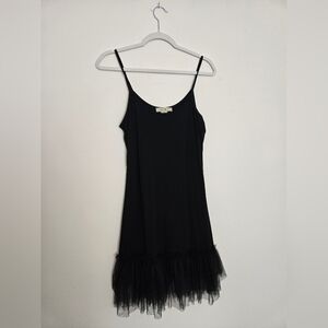 Astrid Black Elegant Slip Dress Spaghetti Strap Mesh  Hem | Size Small